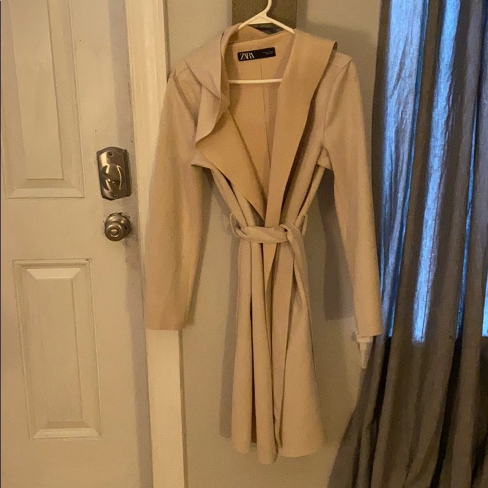 Zara light weight beige hooded coat